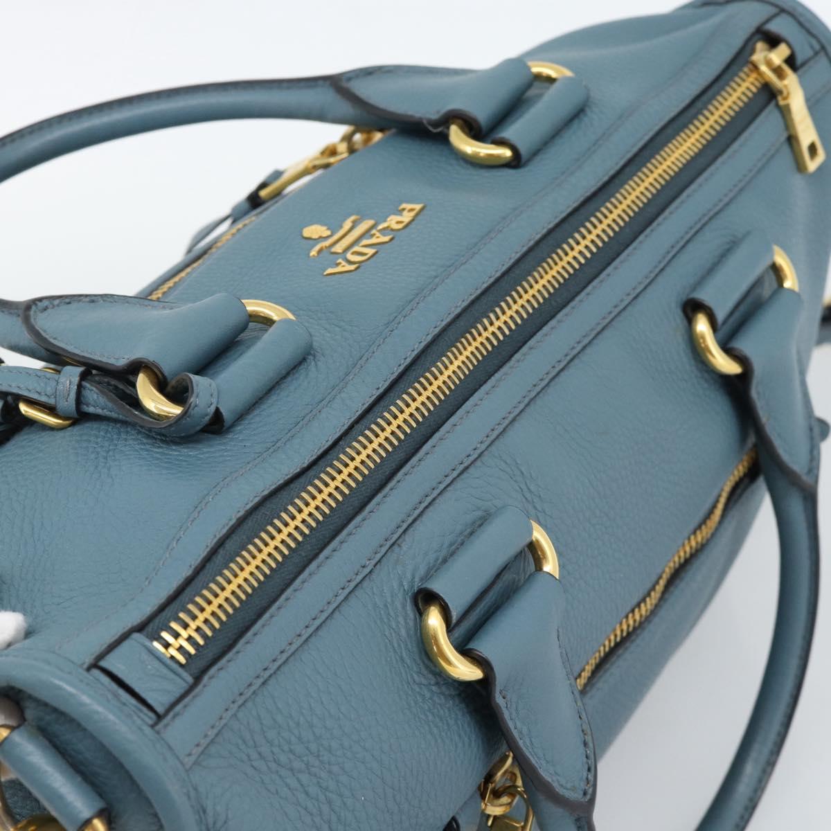 PRADA Hand Bag Vittero Dino Leather 2way Blue Gold Auth 187263V