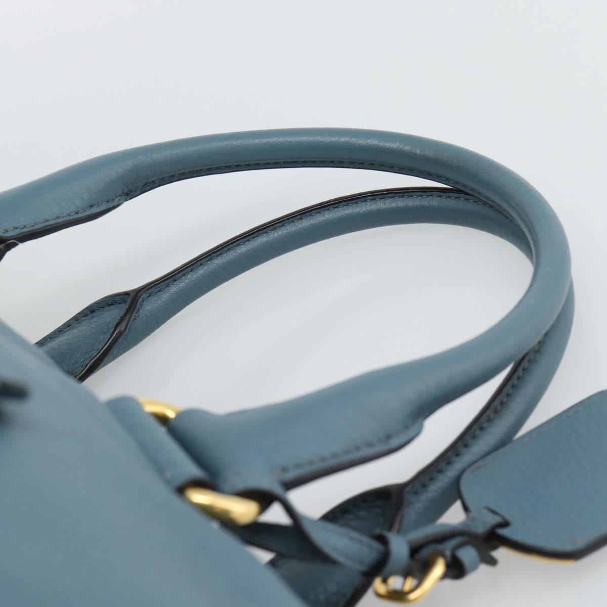 PRADA Hand Bag Vittero Dino Leather 2way Blue Gold Auth 187263V