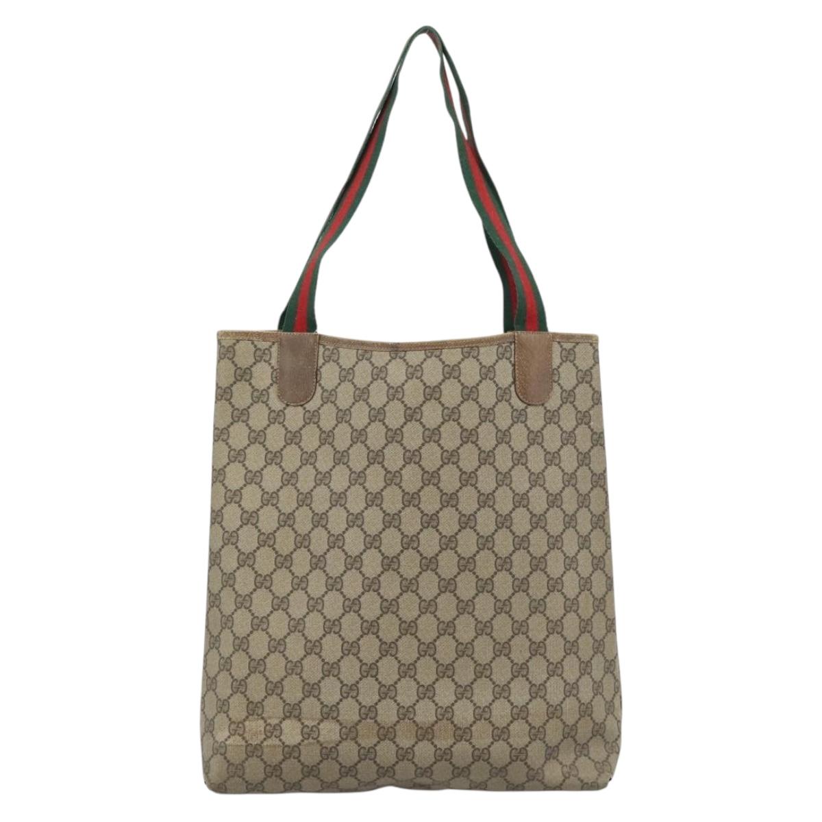 GUCCI GG Supreme Web Sherry Line Tote Bag PVC Beige Gold 378 02 003 Auth 187267