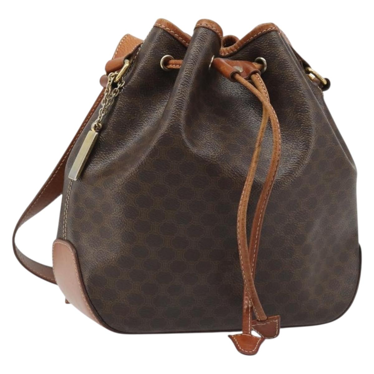 CELINE Macadam Canvas Shoulder Bag PVC Leather Black Gold Auth 187268