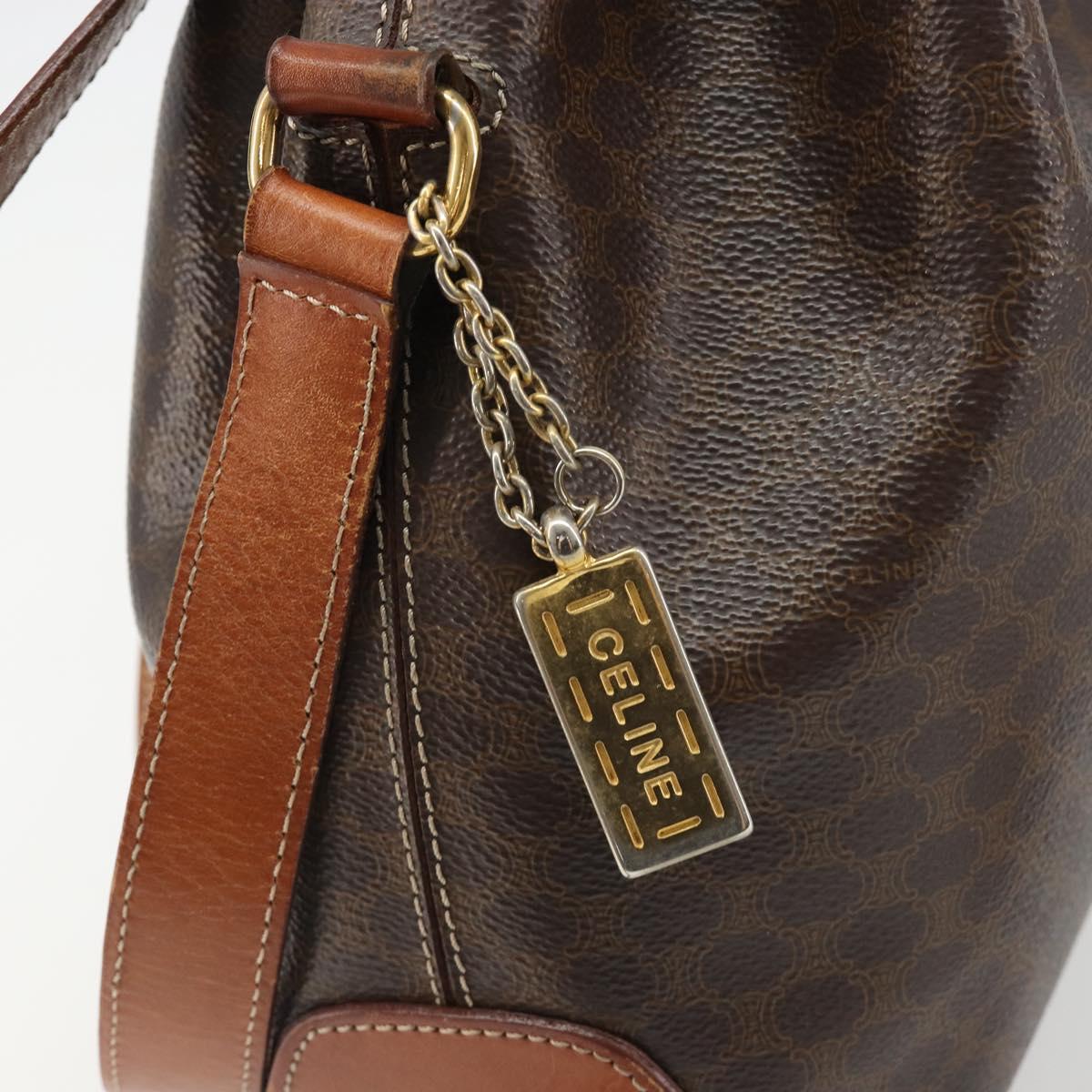 CELINE Macadam Canvas Shoulder Bag PVC Leather Black Gold Auth 187268