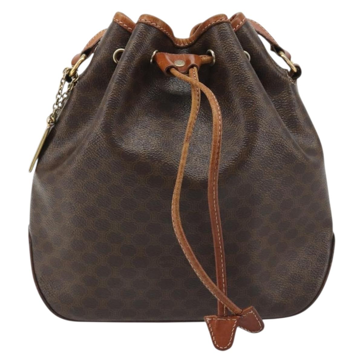 CELINE Macadam Canvas Shoulder Bag PVC Leather Black Gold Auth 187268
