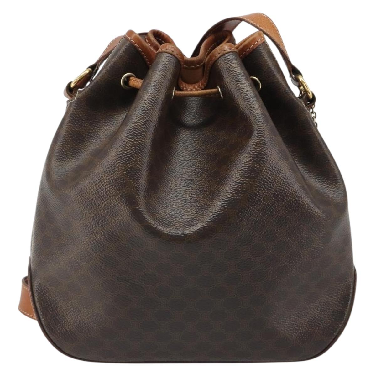 CELINE Macadam Canvas Shoulder Bag PVC Leather Black Gold Auth 187268