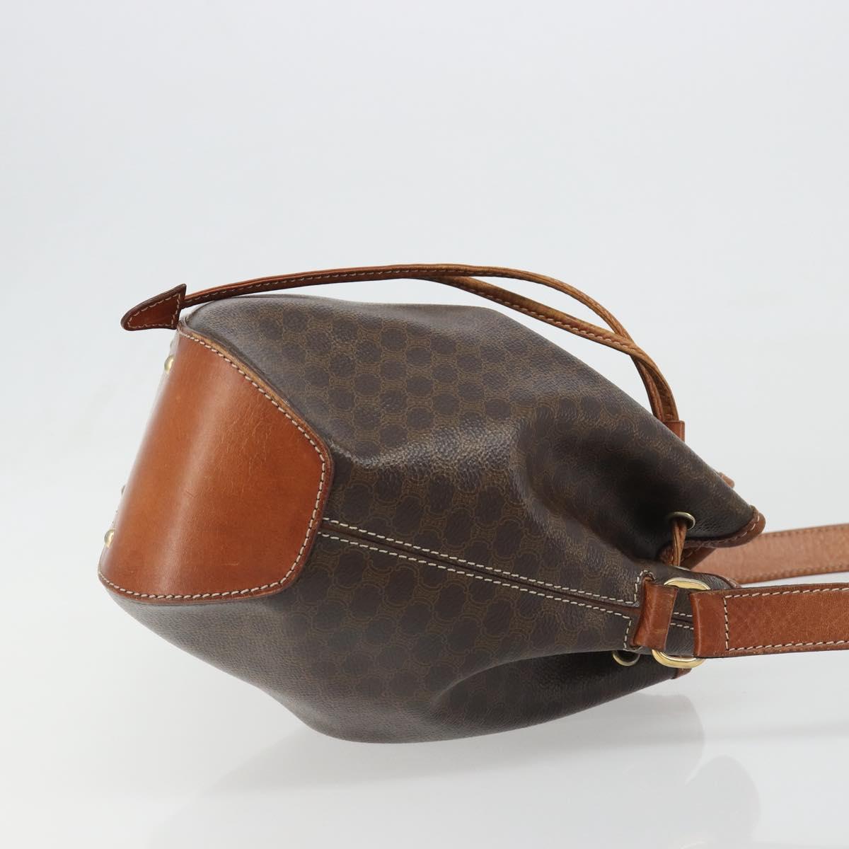 CELINE Macadam Canvas Shoulder Bag PVC Leather Black Gold Auth 187268