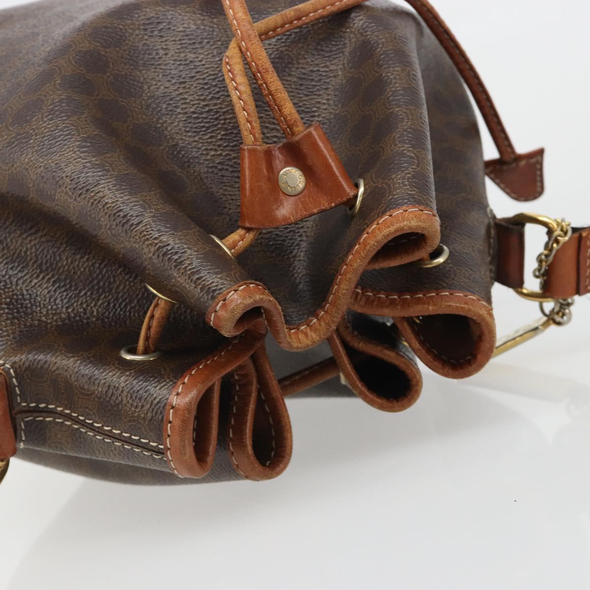 CELINE Macadam Canvas Shoulder Bag PVC Leather Black Gold Auth 187268