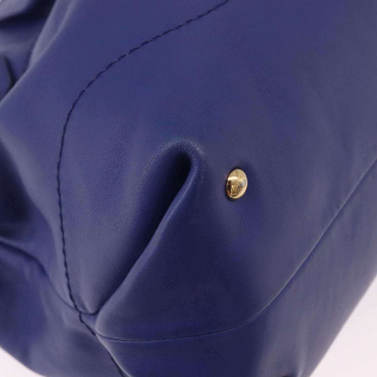 Salvatore Ferragamo Gancini Chain Shoulder Tote Bag Leather Blue Auth 187269V