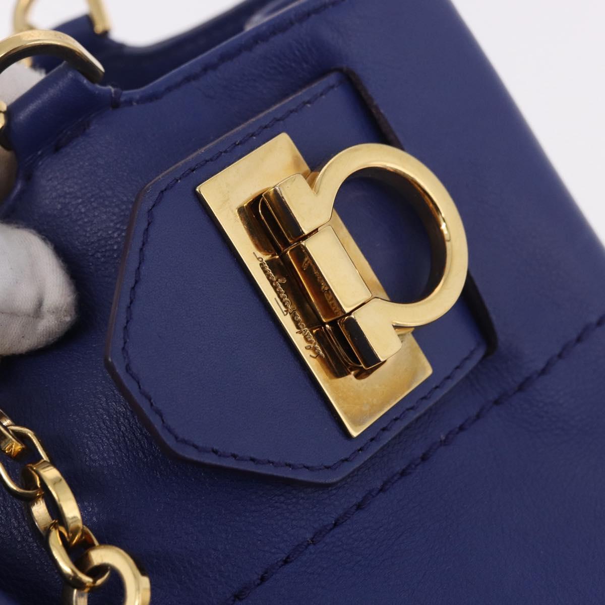 Salvatore Ferragamo Gancini Chain Shoulder Tote Bag Leather Blue Auth 187269V