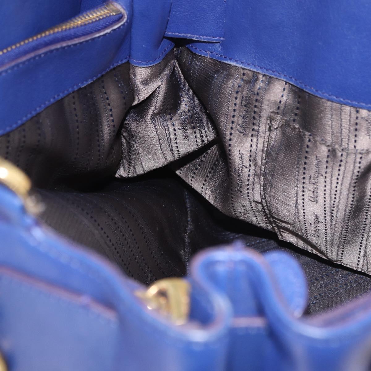 Salvatore Ferragamo Gancini Chain Shoulder Tote Bag Leather Blue Auth 187269V
