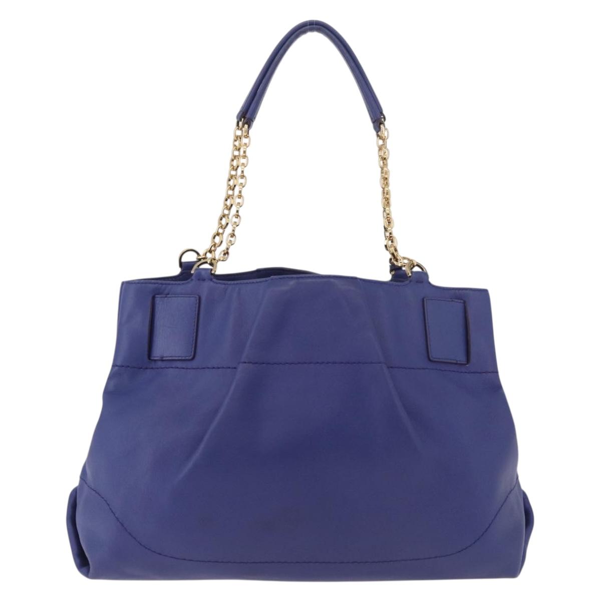 Salvatore Ferragamo Gancini Chain Shoulder Tote Bag Leather Blue Auth 187269V