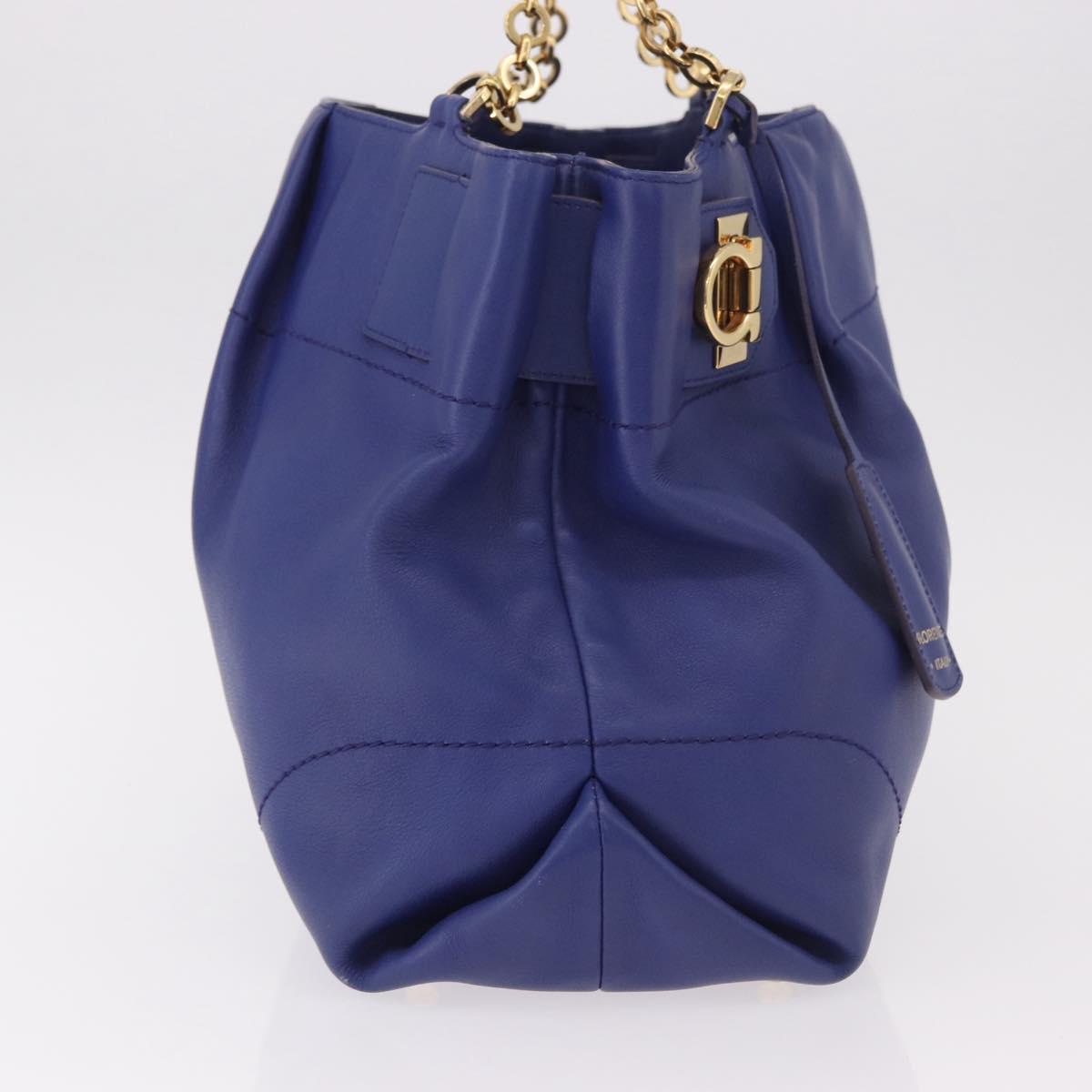 Salvatore Ferragamo Gancini Chain Shoulder Tote Bag Leather Blue Auth 187269V