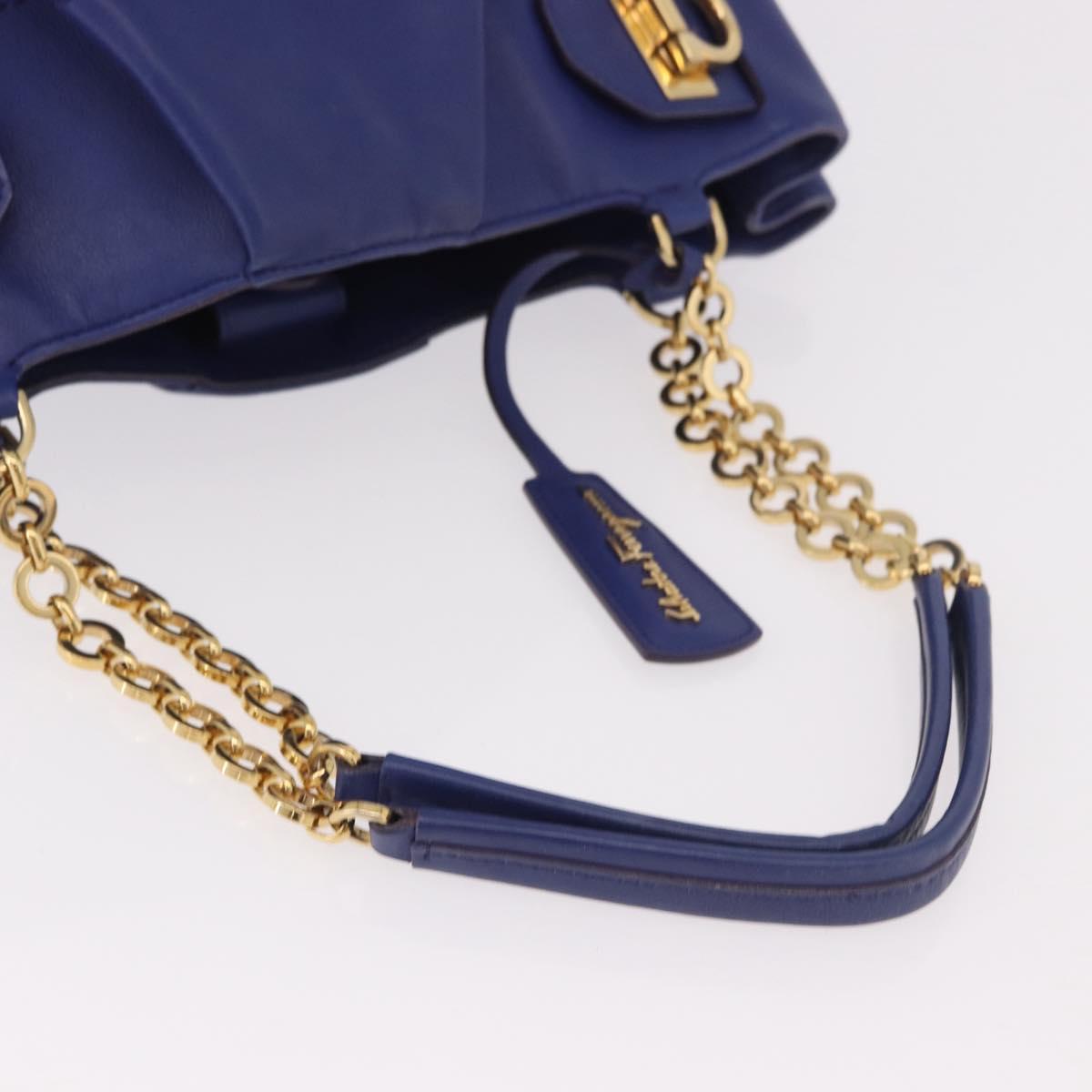Salvatore Ferragamo Gancini Chain Shoulder Tote Bag Leather Blue Auth 187269V