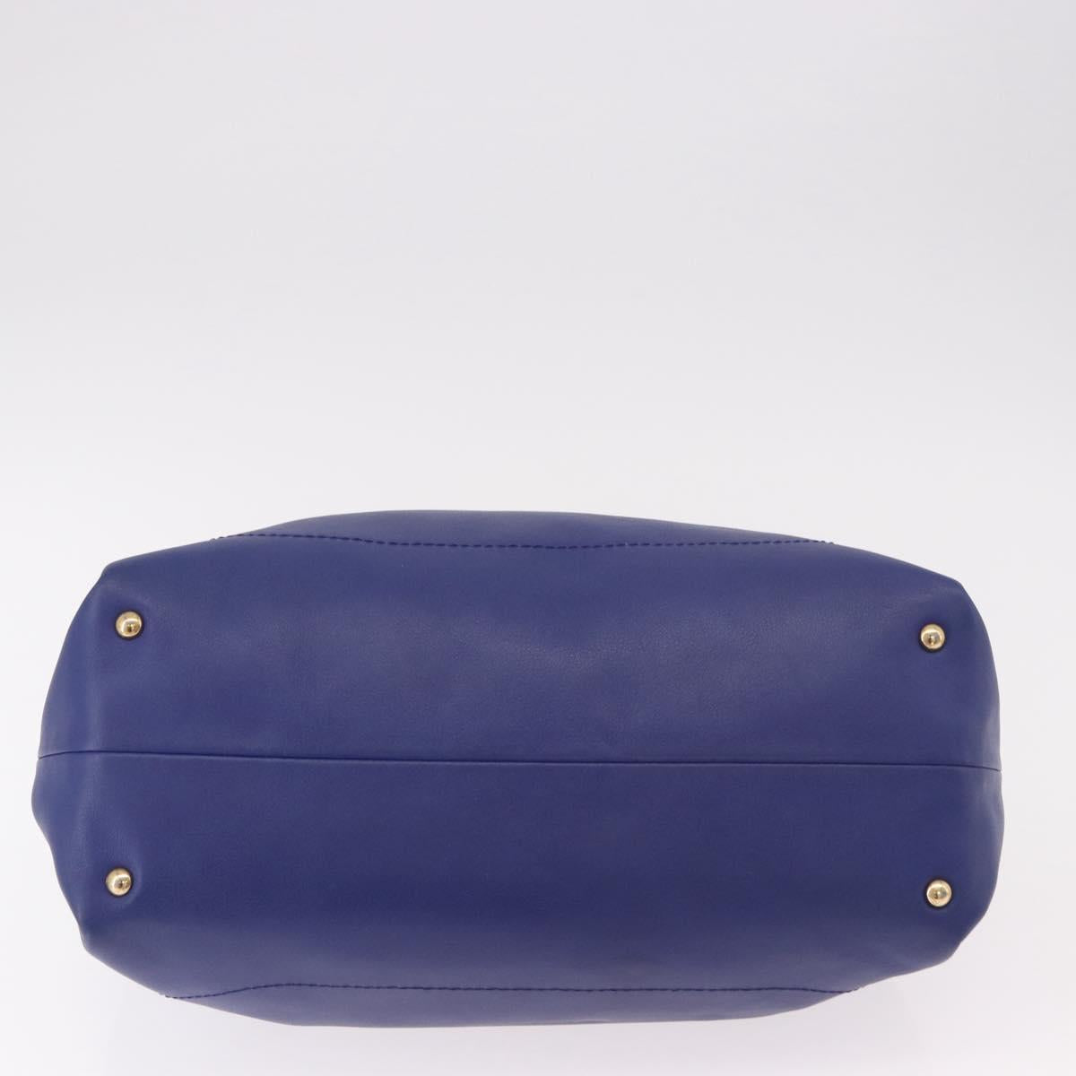 Salvatore Ferragamo Gancini Chain Shoulder Tote Bag Leather Blue Auth 187269V