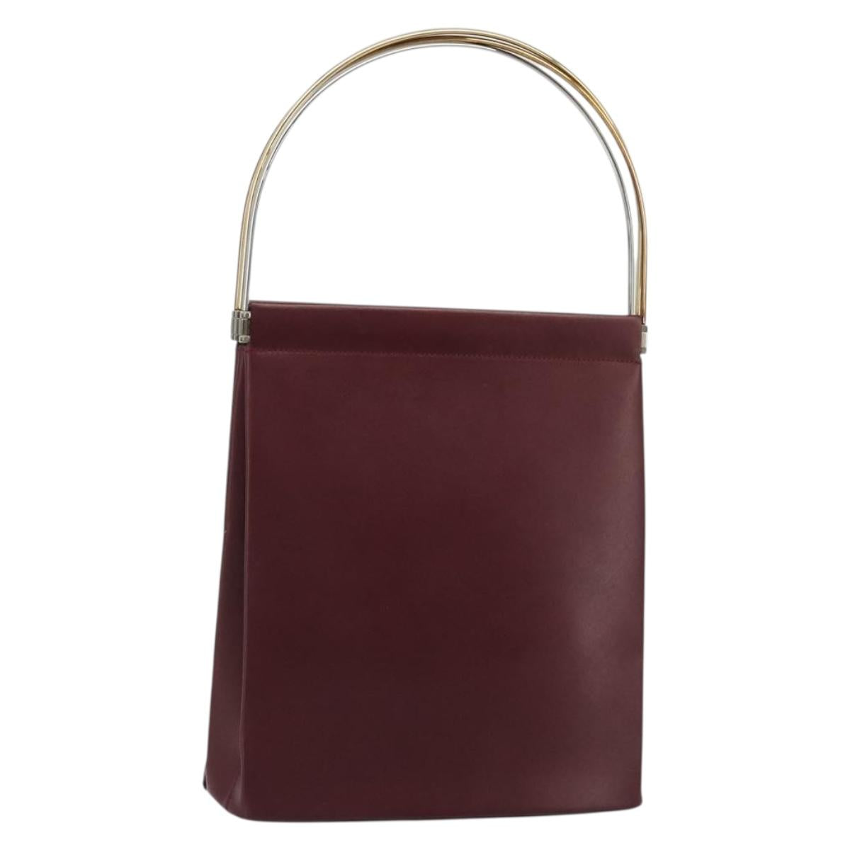 CARTIER Trinity Hand Bag Leather Bordeaux Gold Silver Auth 187273V