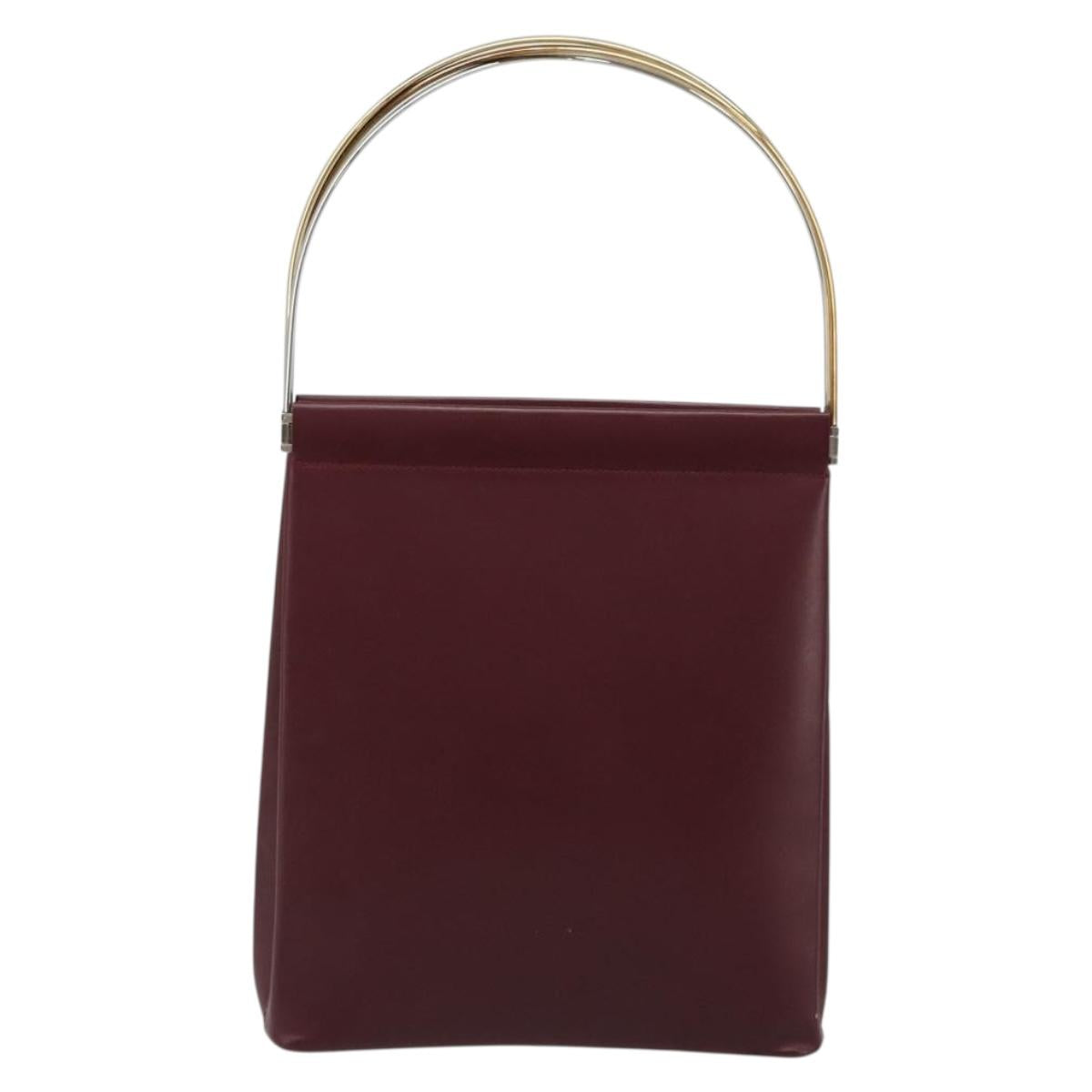 CARTIER Trinity Hand Bag Leather Bordeaux Gold Silver Auth 187273V