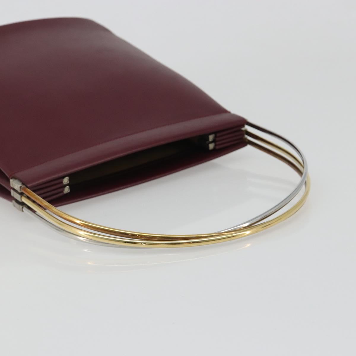 CARTIER Trinity Hand Bag Leather Bordeaux Gold Silver Auth 187273V