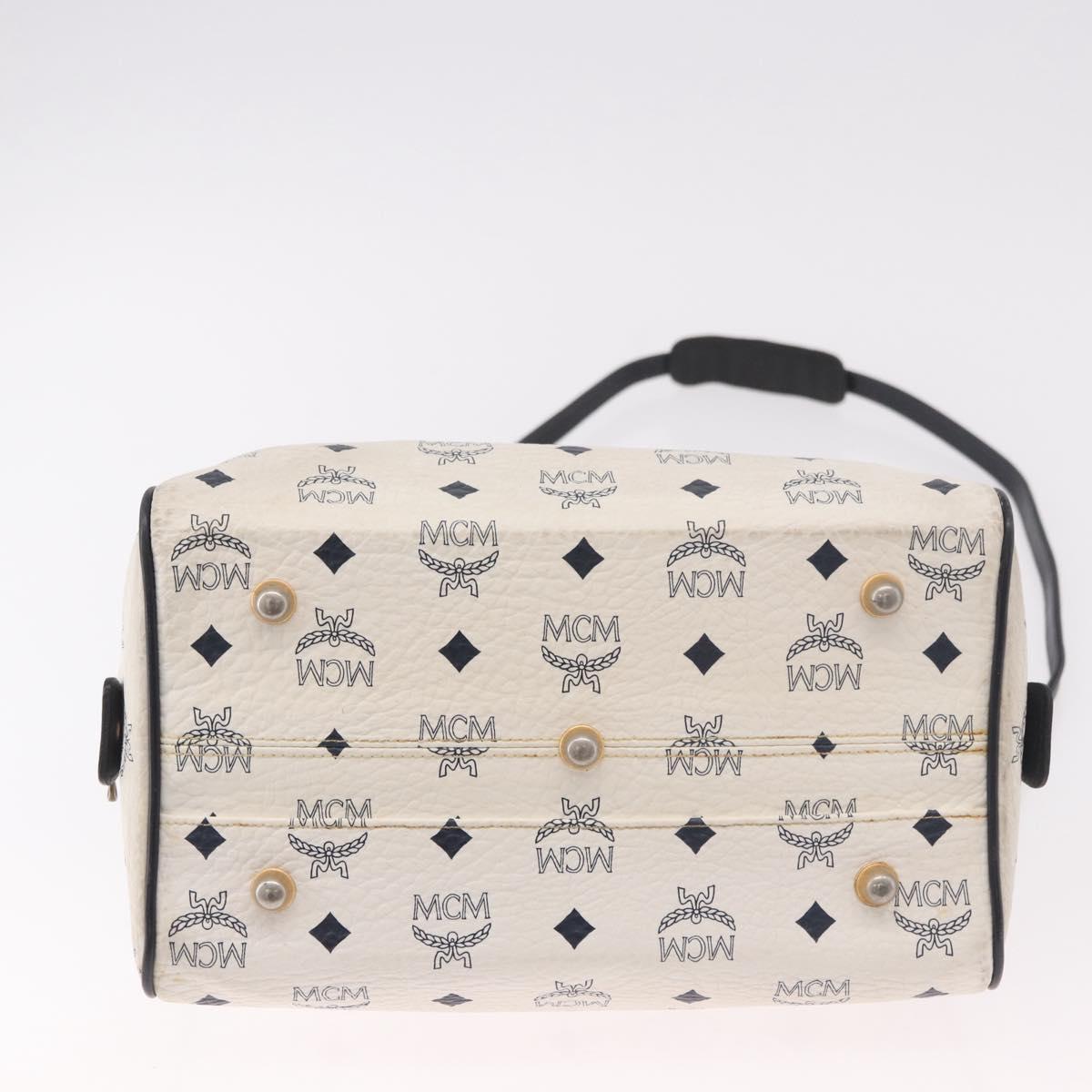 MCM Boston Bag PVC Leather 2way White Gold Auth 187279