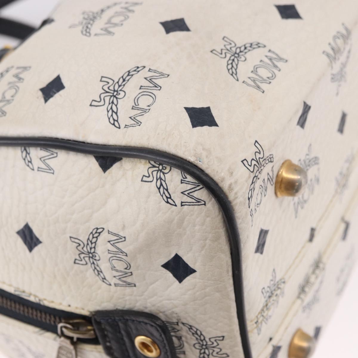 MCM Boston Bag PVC Leather 2way White Gold Auth 187279