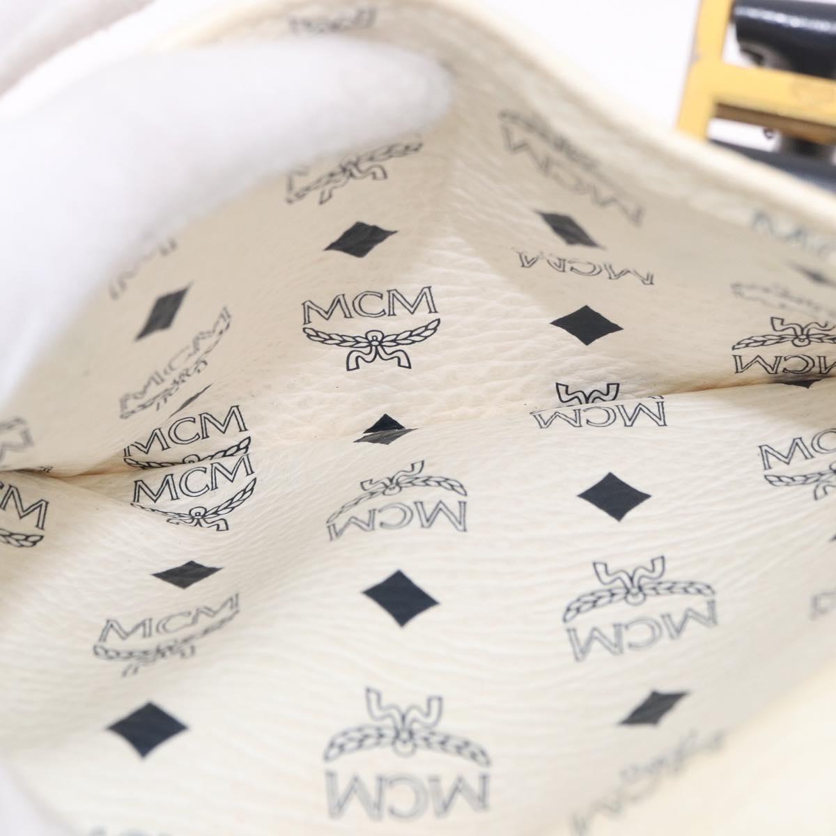 MCM Boston Bag PVC Leather 2way White Gold Auth 187279