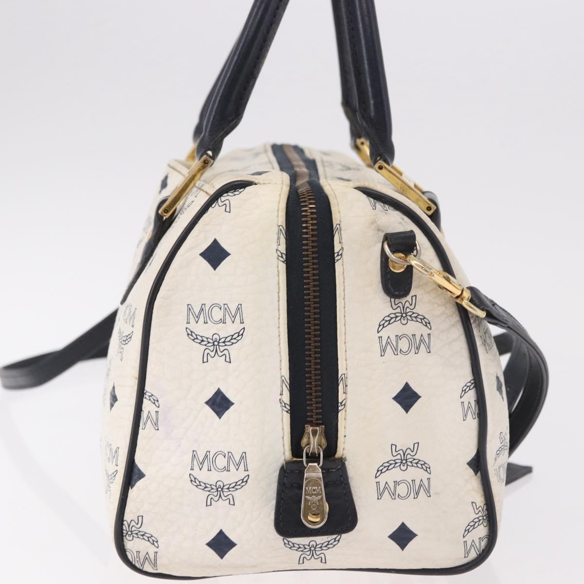MCM Boston Bag PVC Leather 2way White Gold Auth 187279