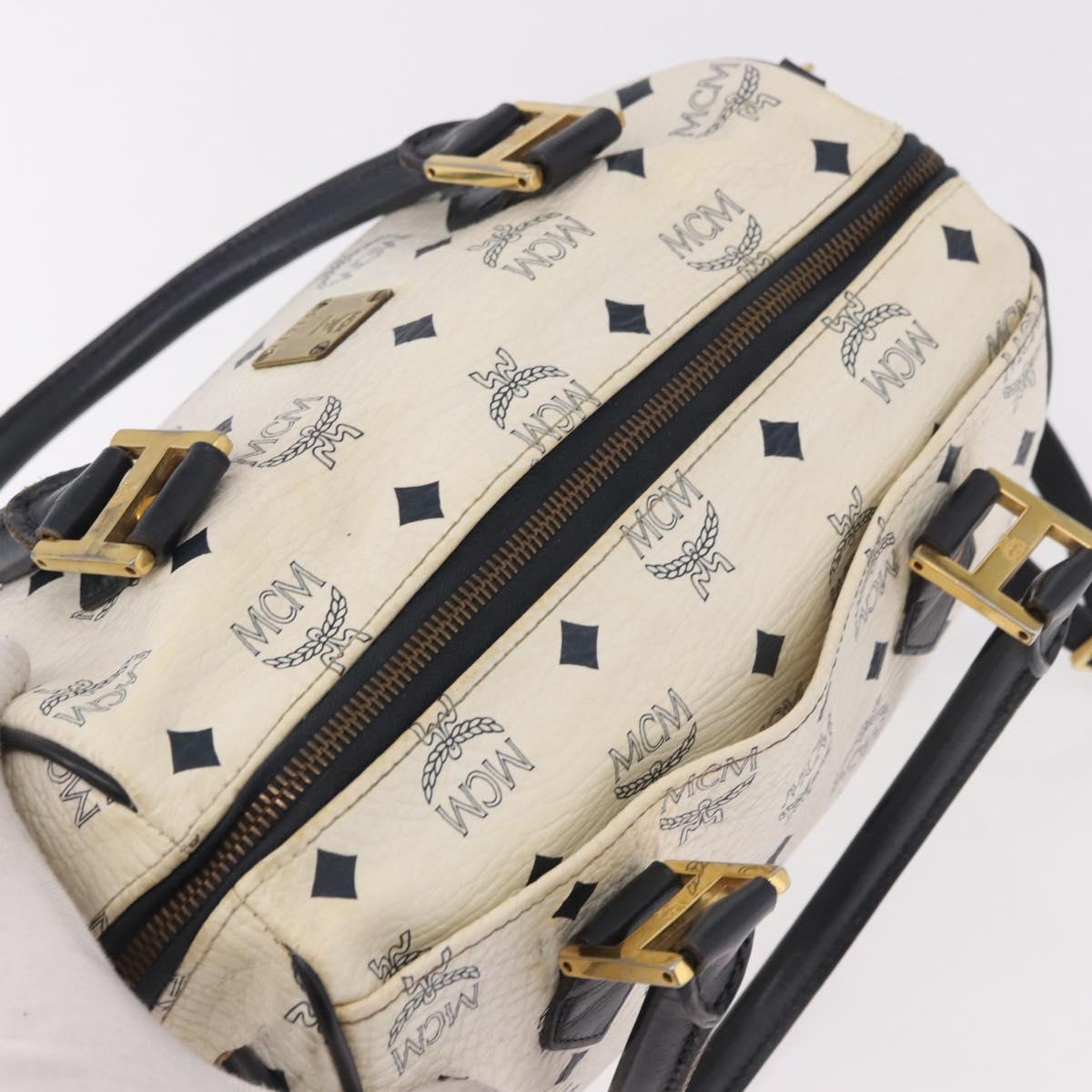 MCM Boston Bag PVC Leather 2way White Gold Auth 187279