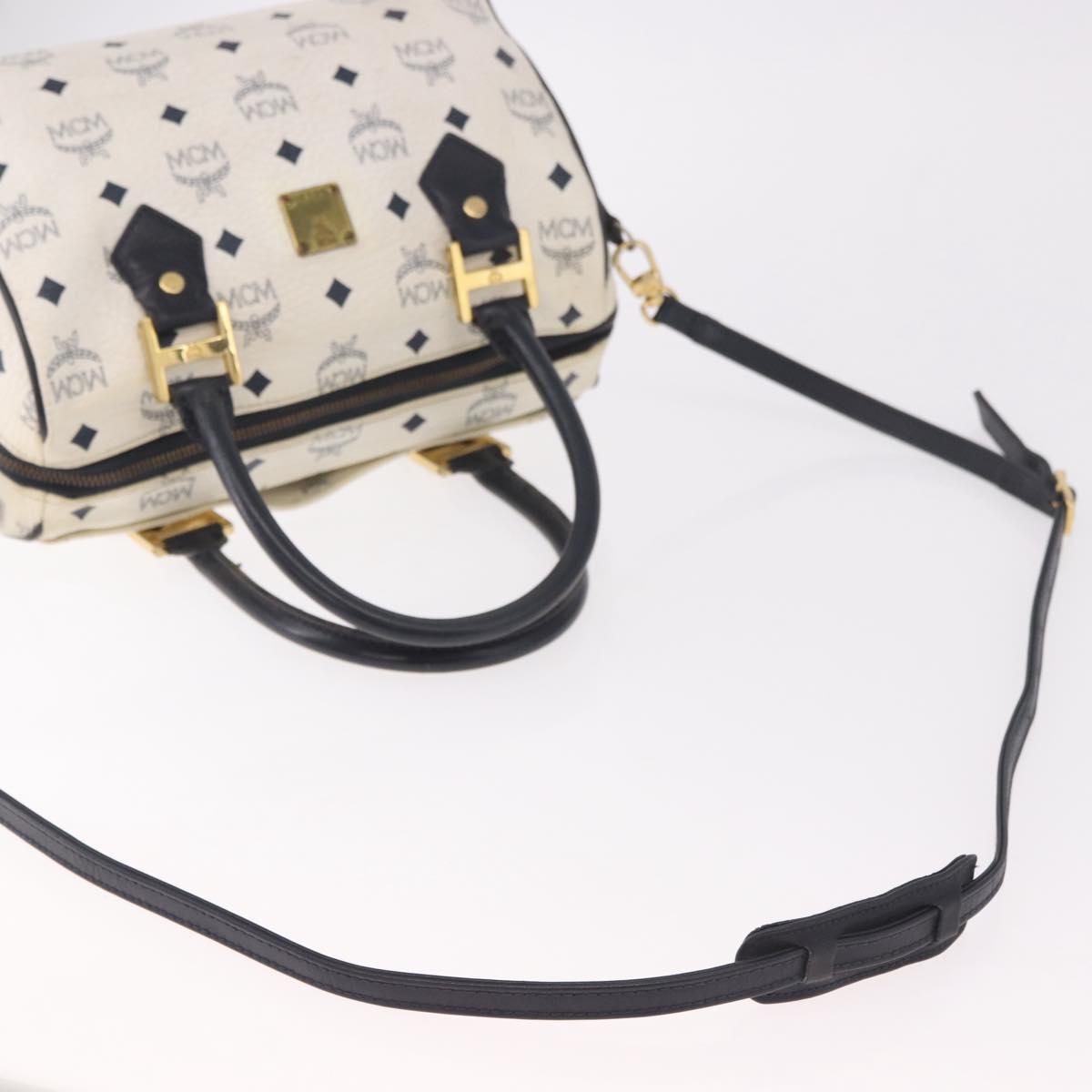 MCM Boston Bag PVC Leather 2way White Gold Auth 187279
