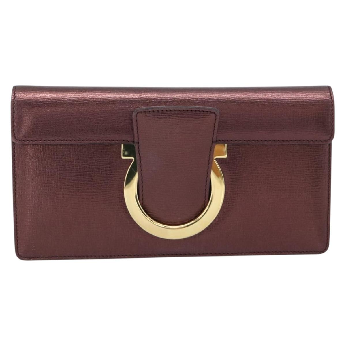 Salvatore Ferragamo Gancini Chain Shoulder Bag Leather Brown Gold Auth 187281V