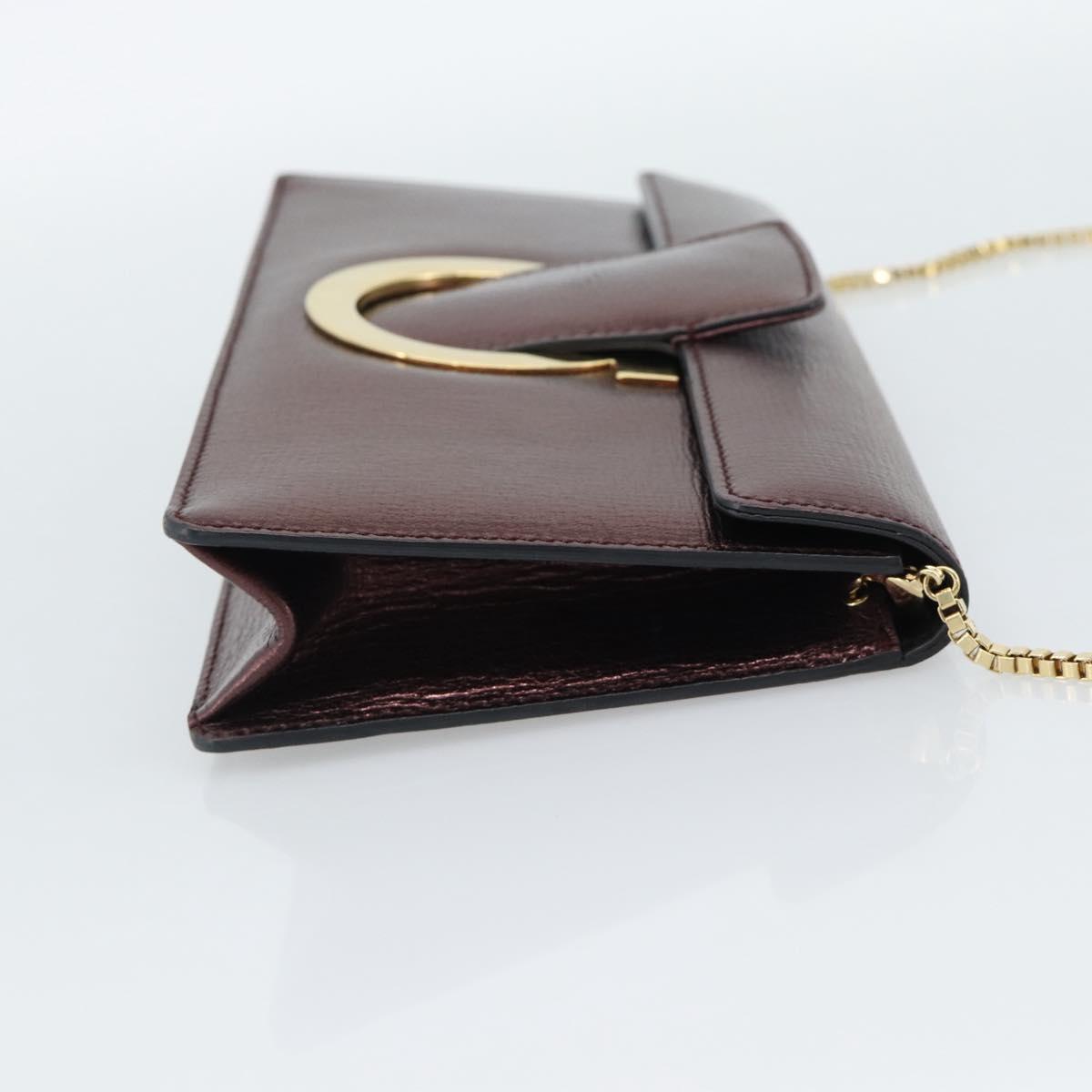 Salvatore Ferragamo Gancini Chain Shoulder Bag Leather Brown Gold Auth 187281V