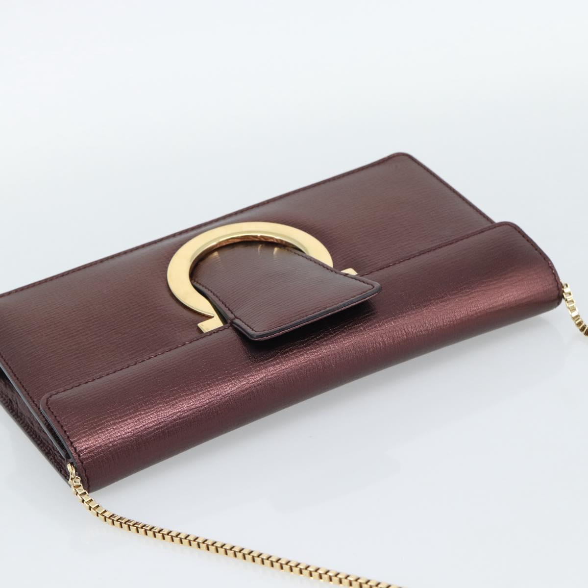 Salvatore Ferragamo Gancini Chain Shoulder Bag Leather Brown Gold Auth 187281V