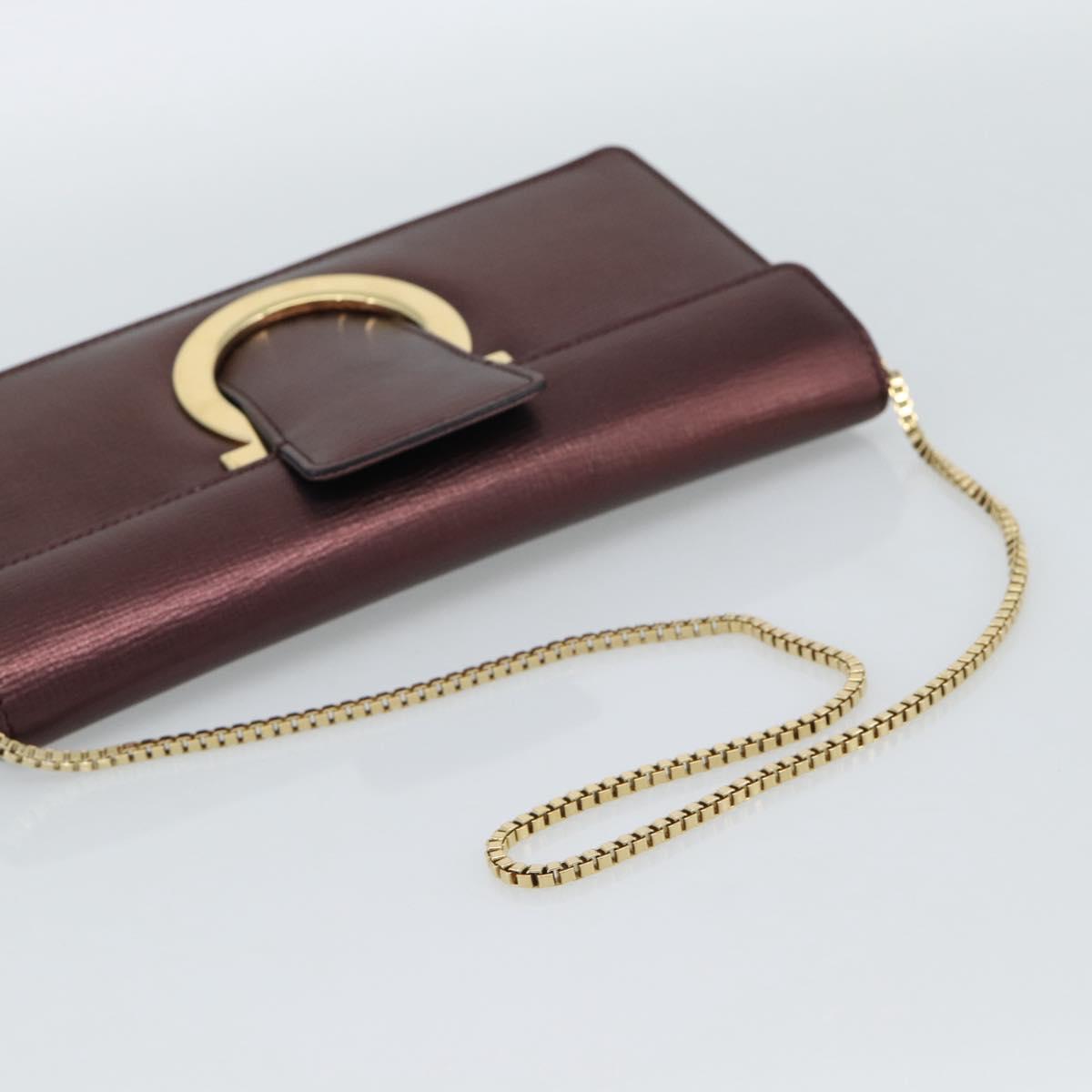 Salvatore Ferragamo Gancini Chain Shoulder Bag Leather Brown Gold Auth 187281V