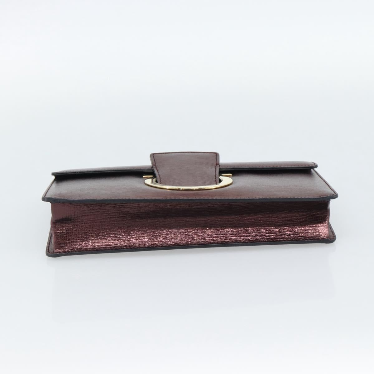 Salvatore Ferragamo Gancini Chain Shoulder Bag Leather Brown Gold Auth 187281V