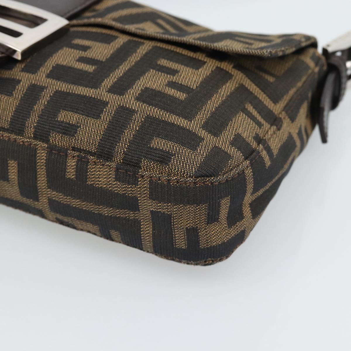 FENDI Zucca Canvas Mamma Baguette Shoulder Bag Black Brown Auth 187283V