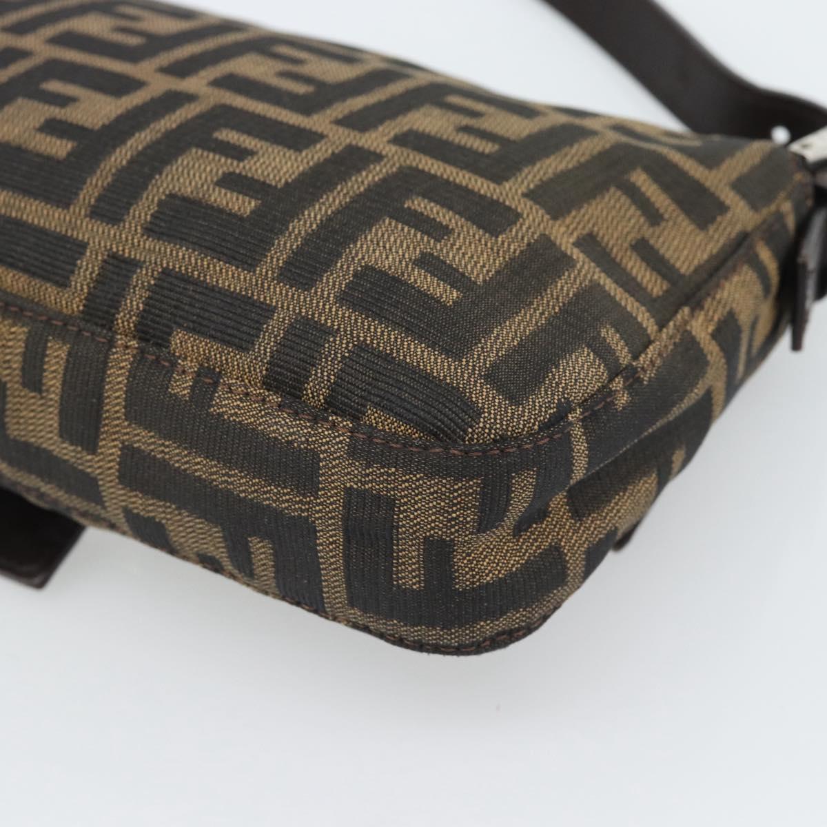 FENDI Zucca Canvas Mamma Baguette Shoulder Bag Black Brown Auth 187283V