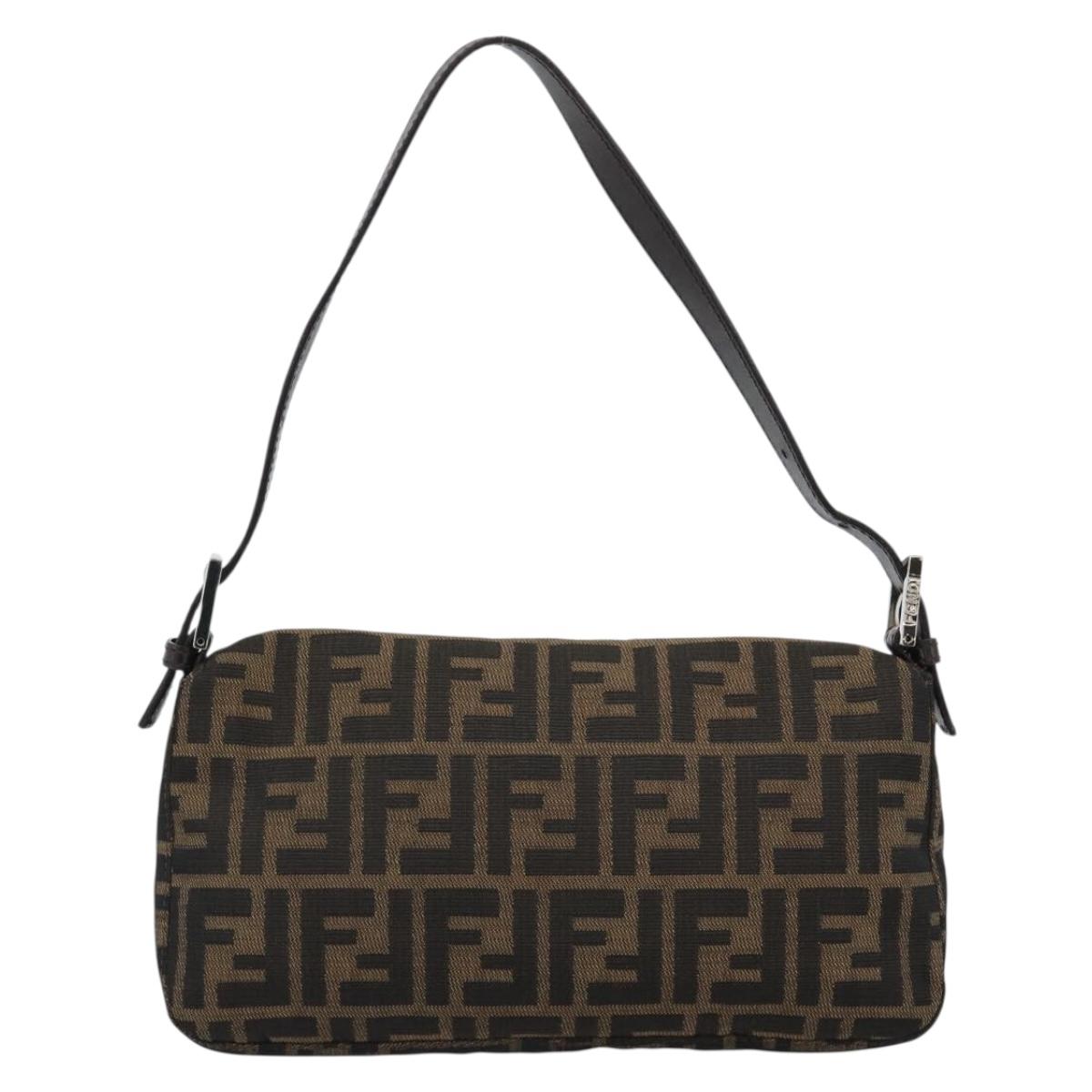 FENDI Zucca Canvas Mamma Baguette Shoulder Bag Black Brown Auth 187283V