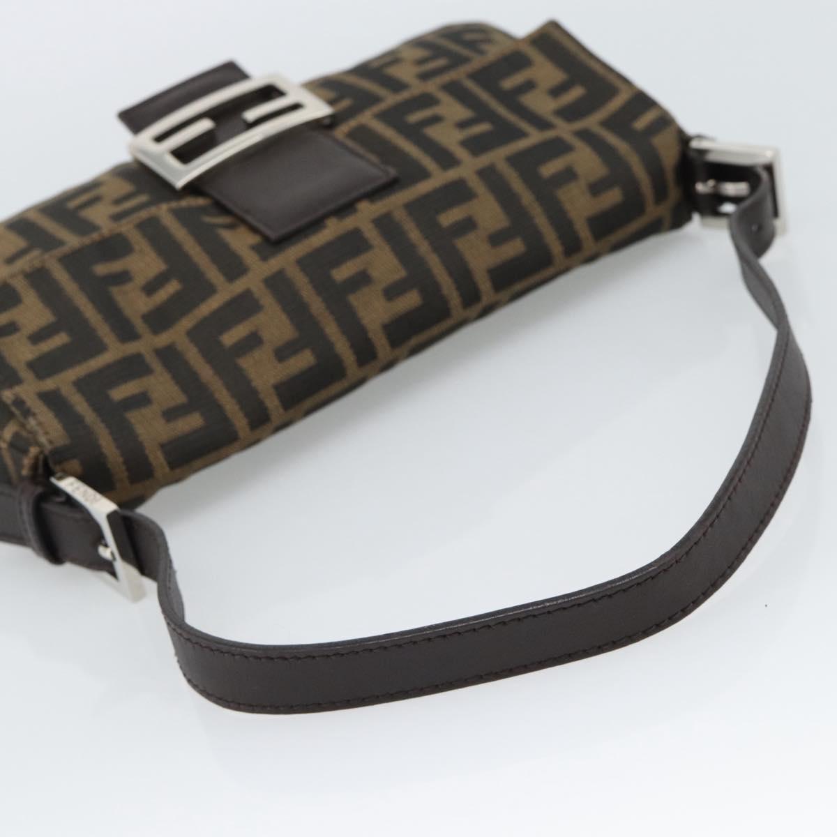 FENDI Zucca Canvas Mamma Baguette Shoulder Bag Black Brown Auth 187283V