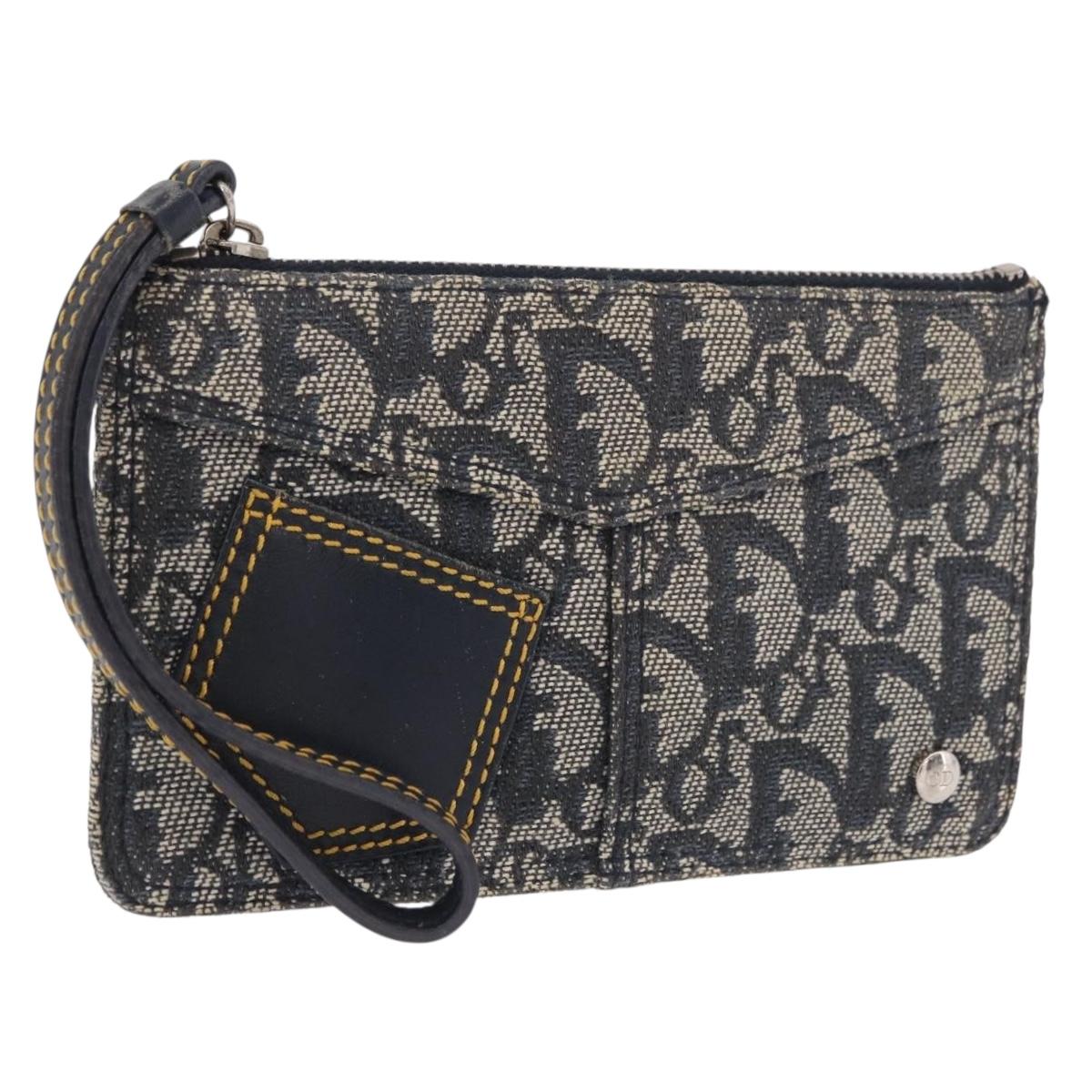 Christian Dior Trotter Canvas Pouch Navy Silver Auth 187284V