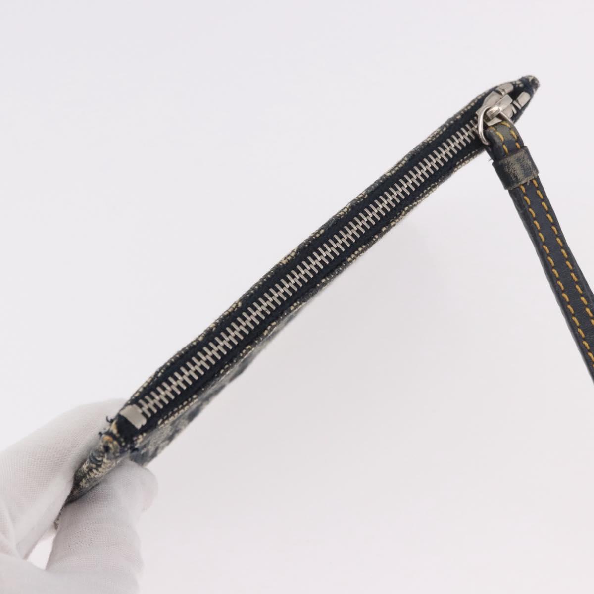 Christian Dior Trotter Canvas Pouch Navy Silver Auth 187284V
