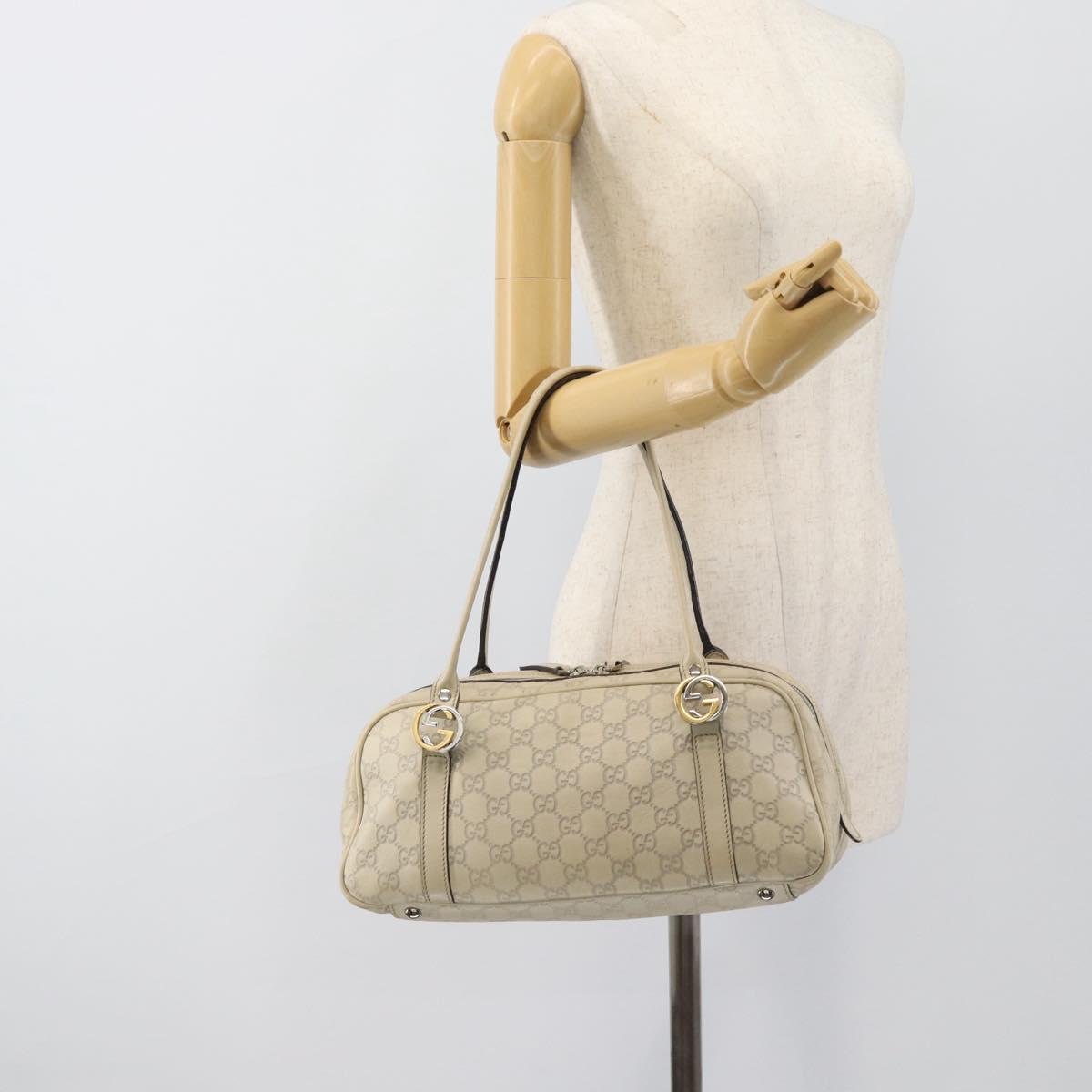 GUCCI GG Canvas Guccissima GG Twins Bag Leather Ivory Silver 232958 Auth 187286A
