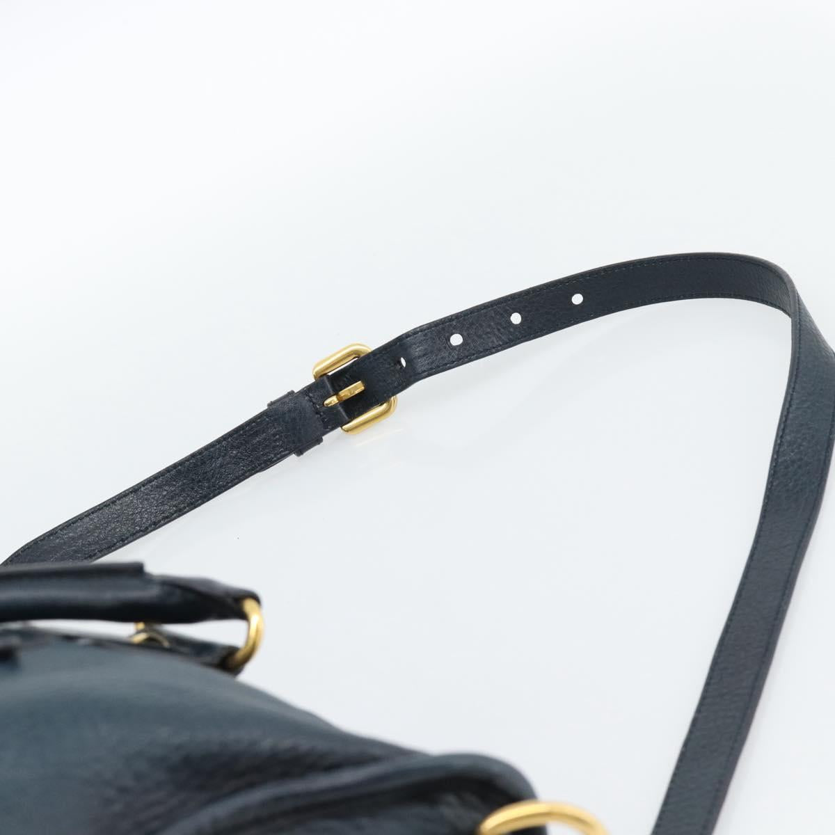 PRADA Hand Bag Leather 2way Blue Gold Auth 187288V