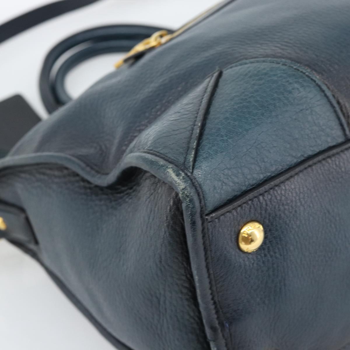 PRADA Hand Bag Leather 2way Blue Gold Auth 187288V