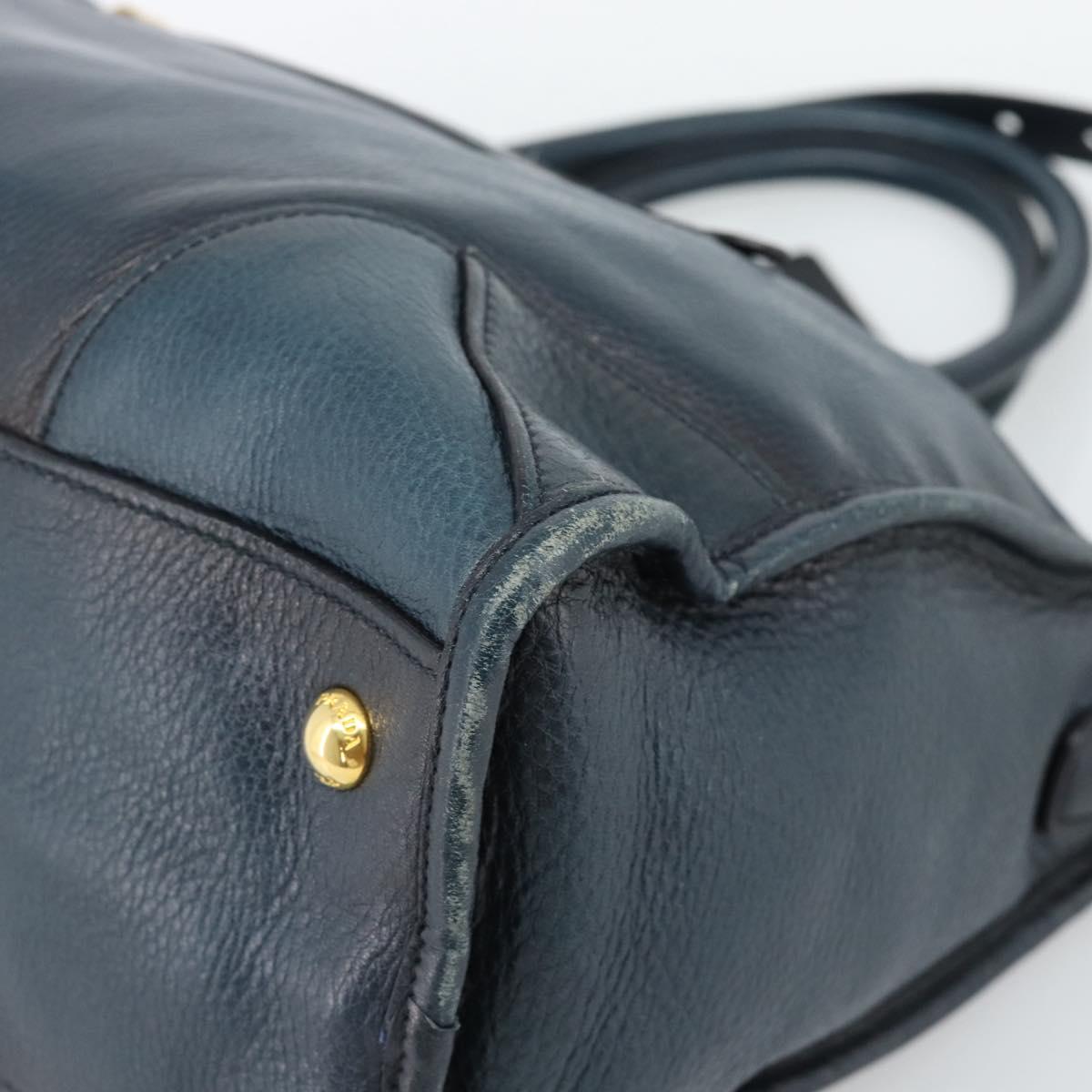 PRADA Hand Bag Leather 2way Blue Gold Auth 187288V