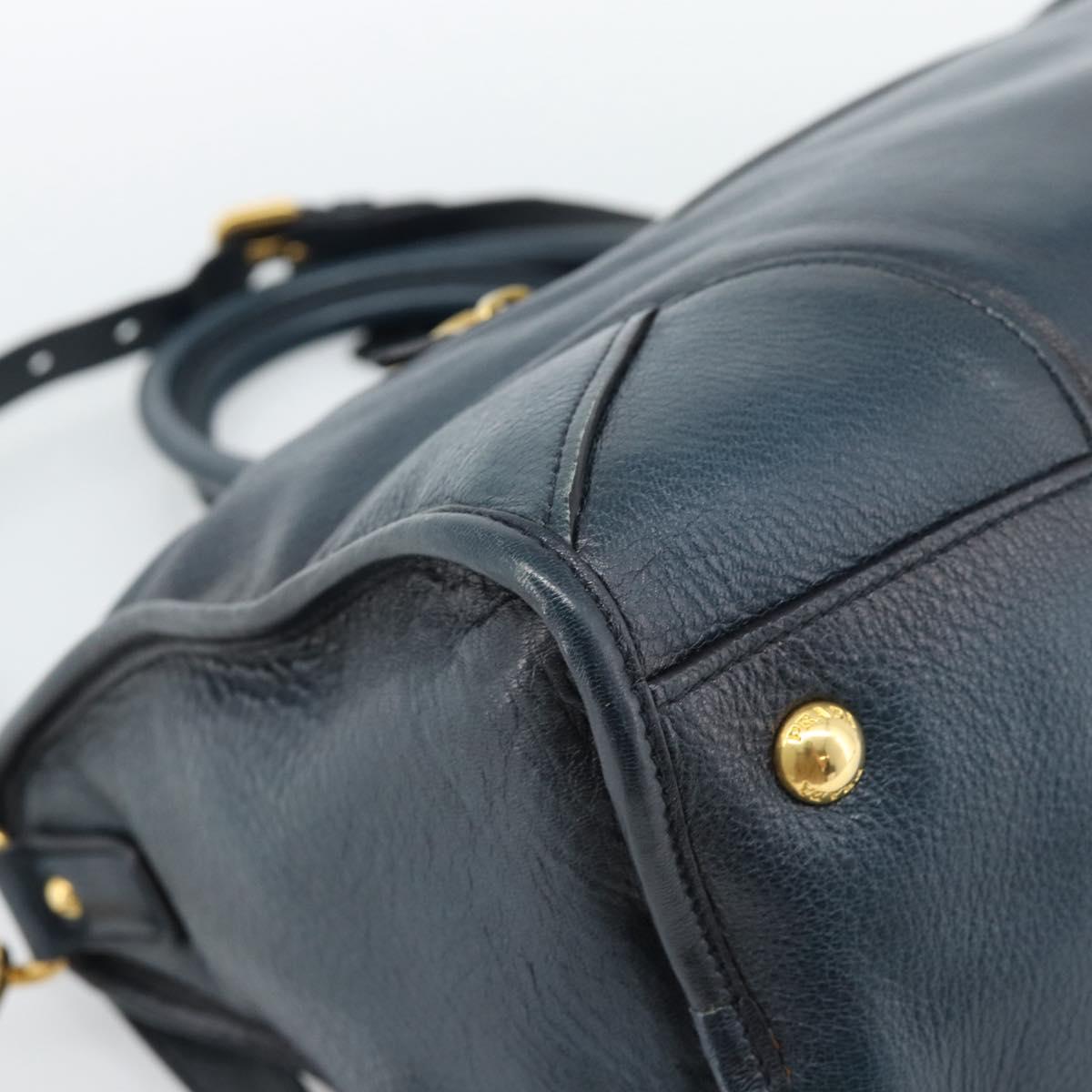 PRADA Hand Bag Leather 2way Blue Gold Auth 187288V