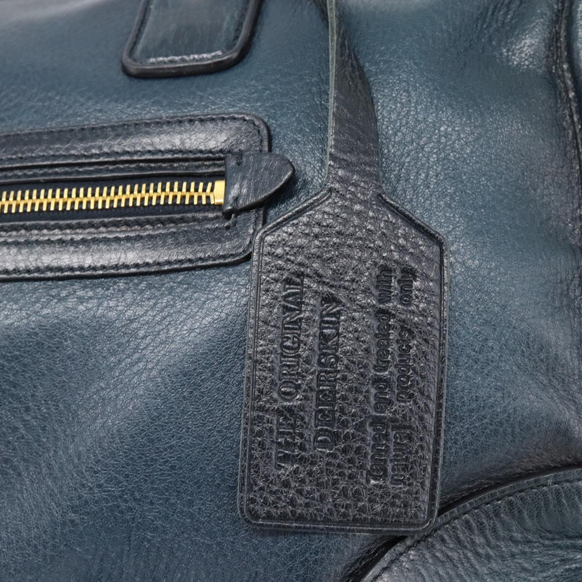 PRADA Hand Bag Leather 2way Blue Gold Auth 187288V