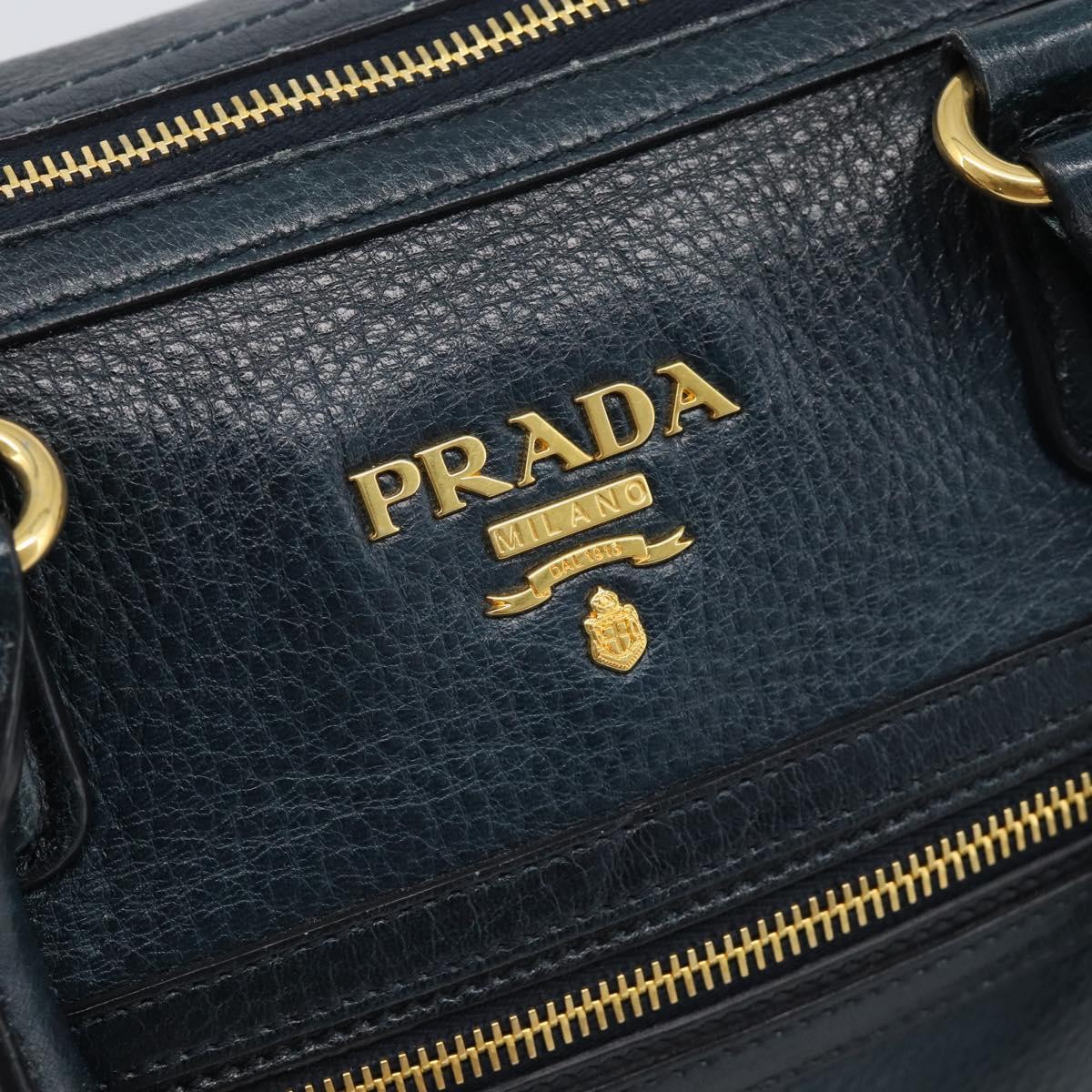 PRADA Hand Bag Leather 2way Blue Gold Auth 187288V