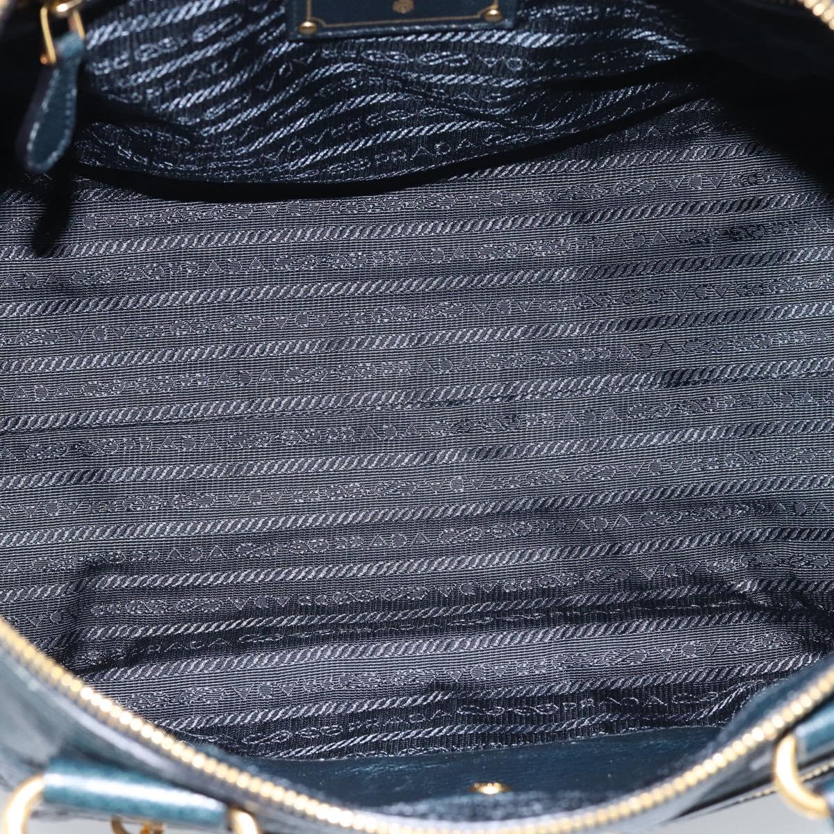 PRADA Hand Bag Leather 2way Blue Gold Auth 187288V