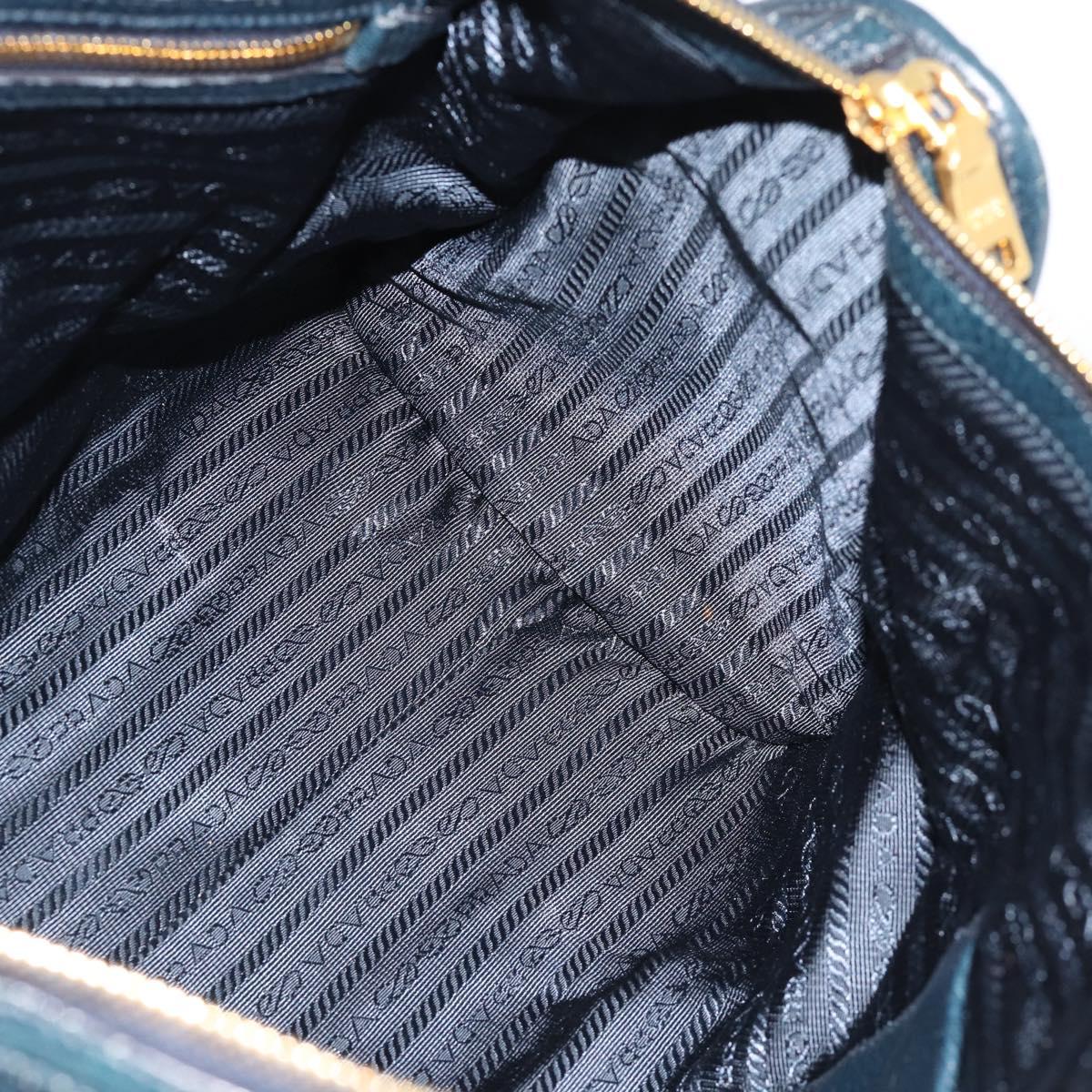 PRADA Hand Bag Leather 2way Blue Gold Auth 187288V