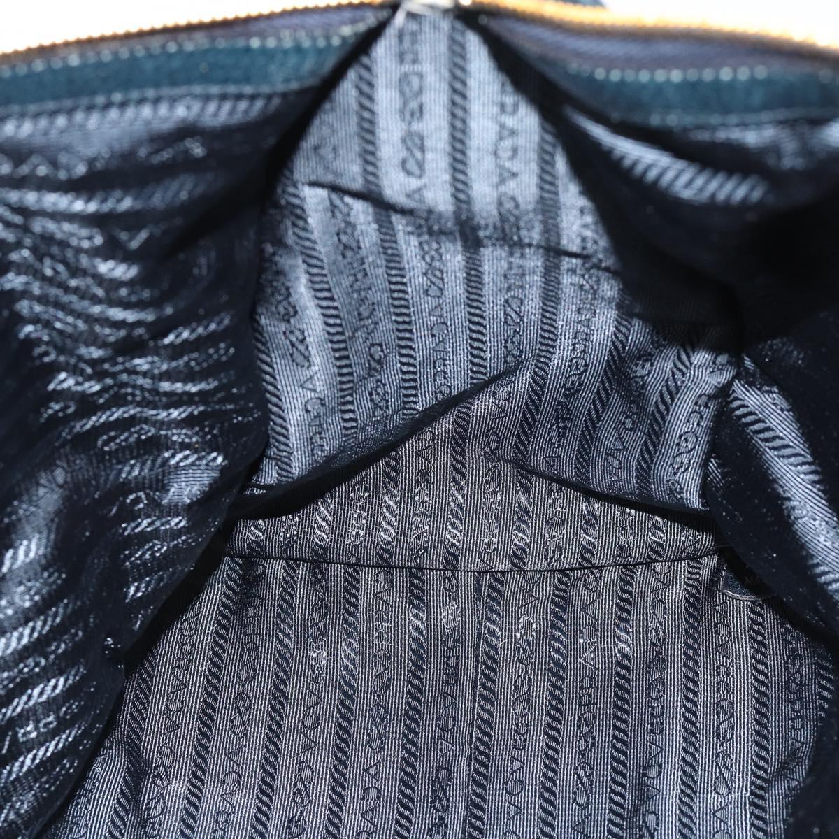 PRADA Hand Bag Leather 2way Blue Gold Auth 187288V