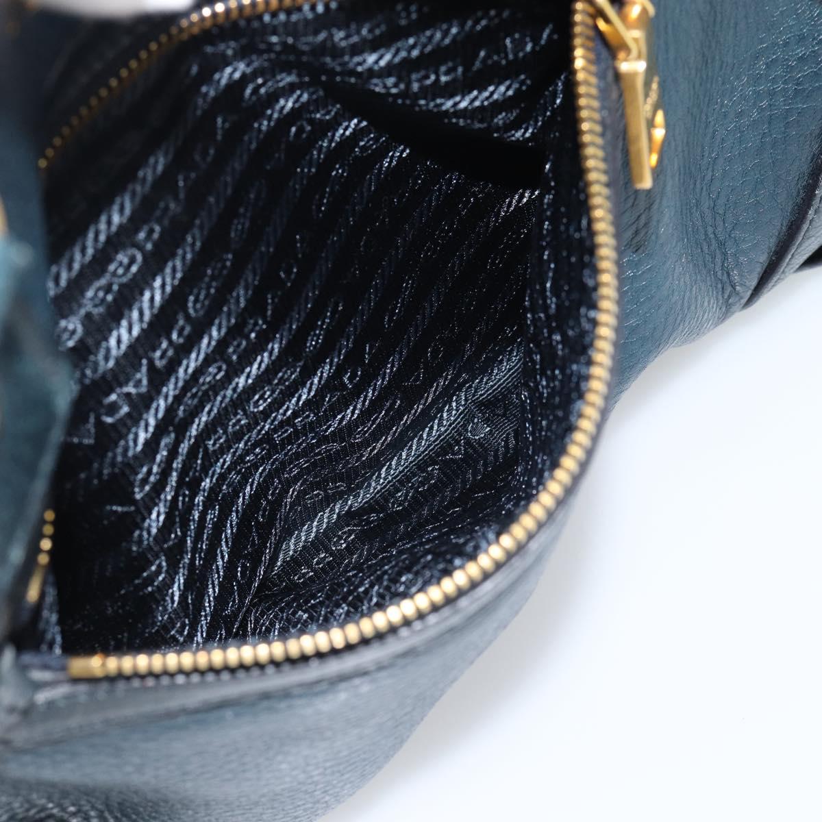 PRADA Hand Bag Leather 2way Blue Gold Auth 187288V