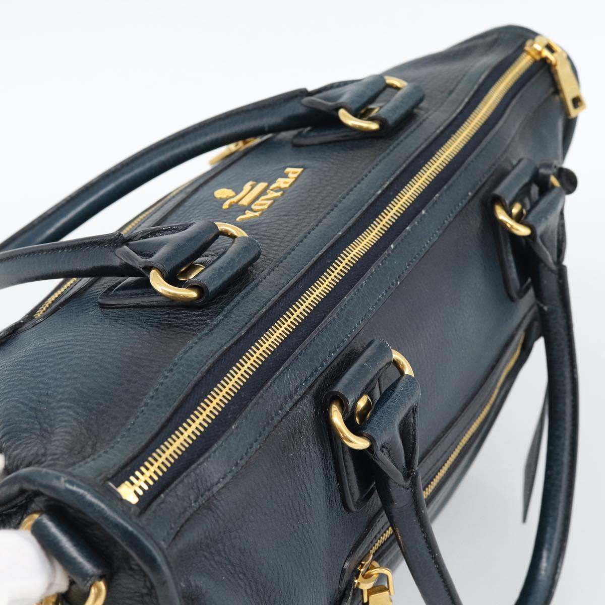 PRADA Hand Bag Leather 2way Blue Gold Auth 187288V
