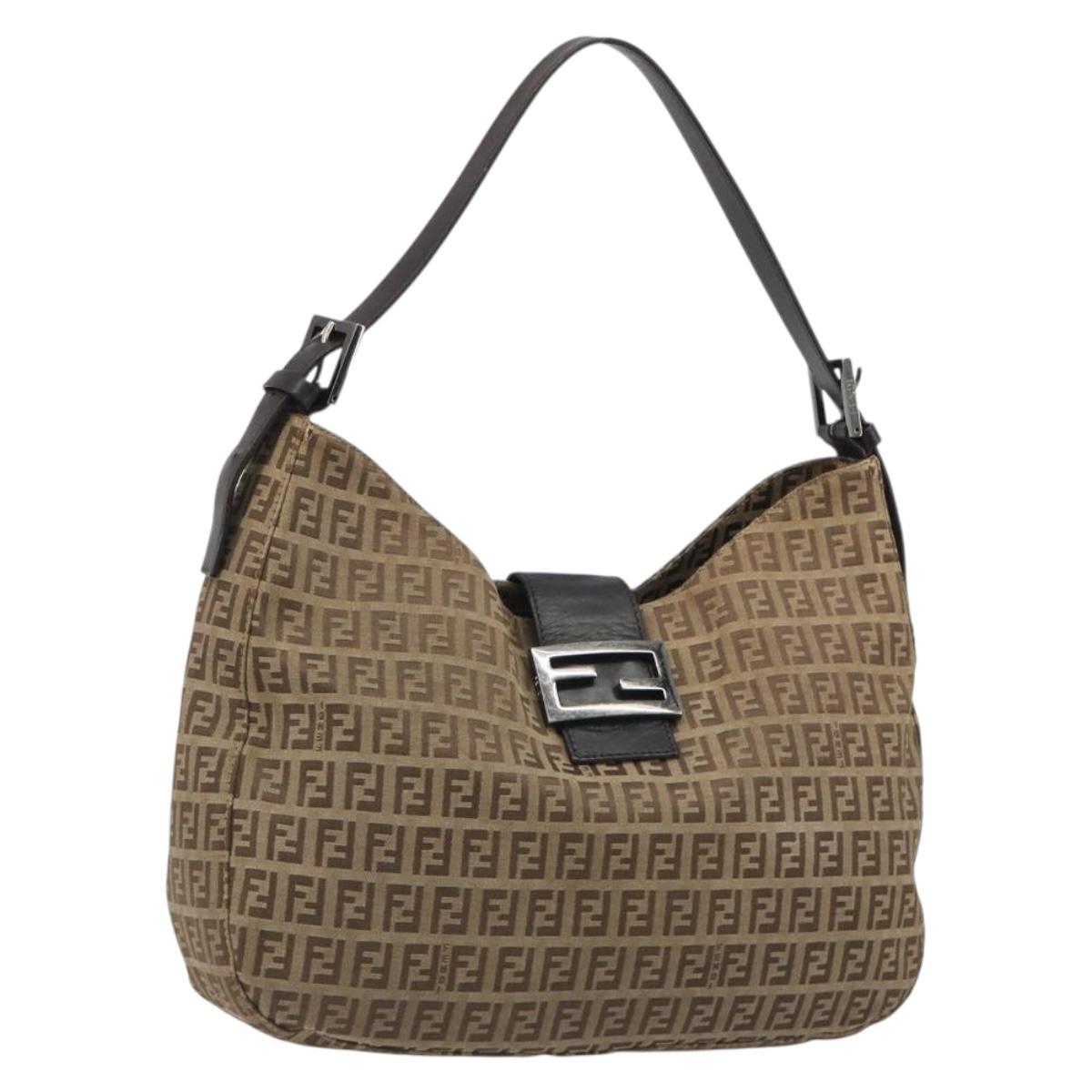 FENDI Zucca Canvas Mamma Baguette Shoulder Bag Brown Black Auth 187290A