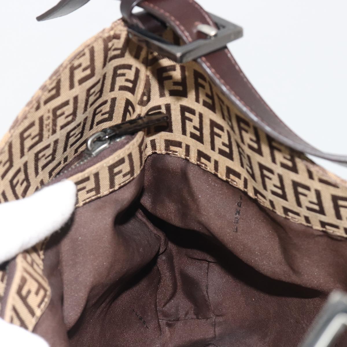 FENDI Zucca Canvas Mamma Baguette Shoulder Bag Brown Black Auth 187290A